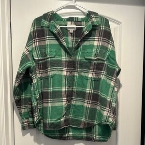 Green and Black Plaid Button-Up Shirt